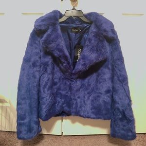 NWT Boohoo Luxe Faux Fur Coat- Dark Blue